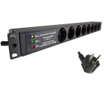 19-inch socket strip aluminium, 8-way, overvoltage protection, LED, GS, black, cable length 1.80m